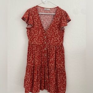 Arizona Jean Co. Dress Women Medium Orange Floral Print Flowy Spring Summer